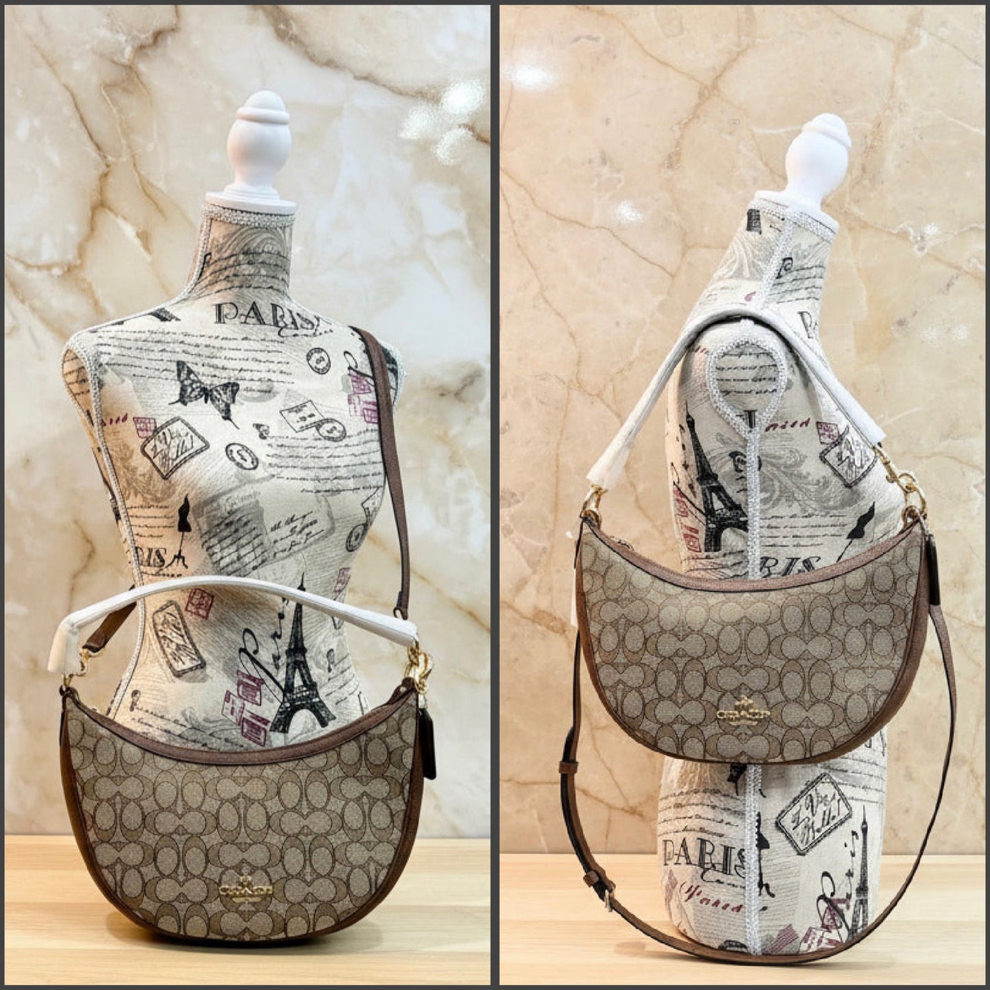 حقيبة كتف/حقيبة كروس بودي من كوتش آريا بنقشة جاكار مميزة باللون الكاكي