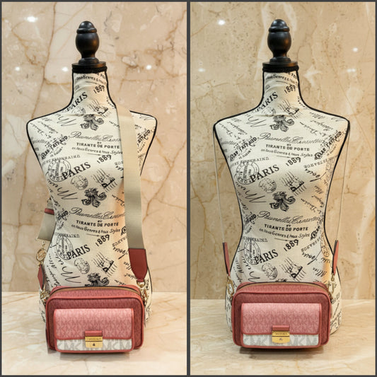 MICHAEL KORS SIGNATURE BRADSHAW POCKET CAMERA CROSSBODY BAG - CINNAMON MULTI ( BOUTIQUE STORE )