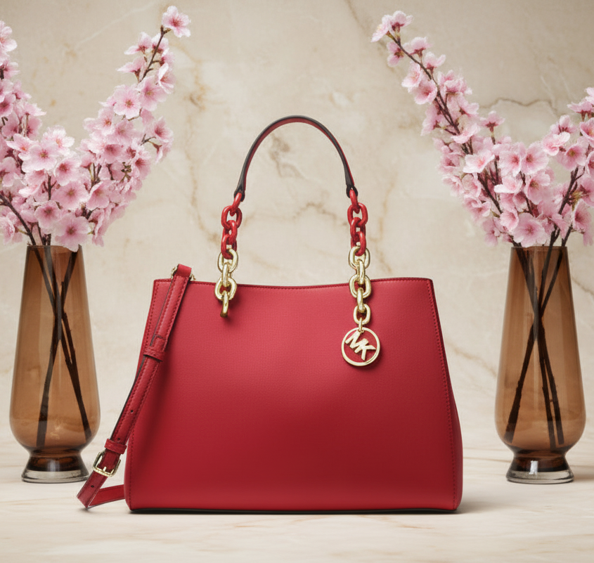 MICHAEL KORS CYNTHIA SATCHEL - SAFFIANO LEATHER -  RED - MEDIUM