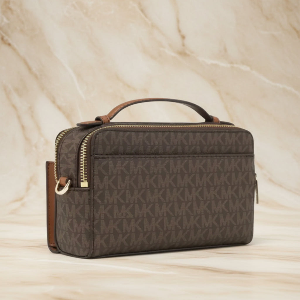 MICHAEL KORS JET SET ITEM DOUBLE ZIP SMARTPHONE CROSSBODY - SIGNATURE BROWN