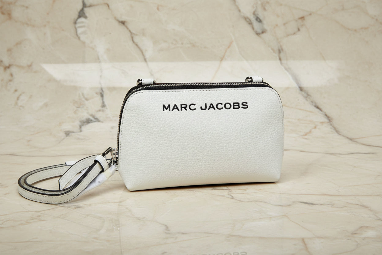 MARC JACOBS GRIND WHITE COTTON PEBBLE LEATHER MINI CROSSBODY/POUCH