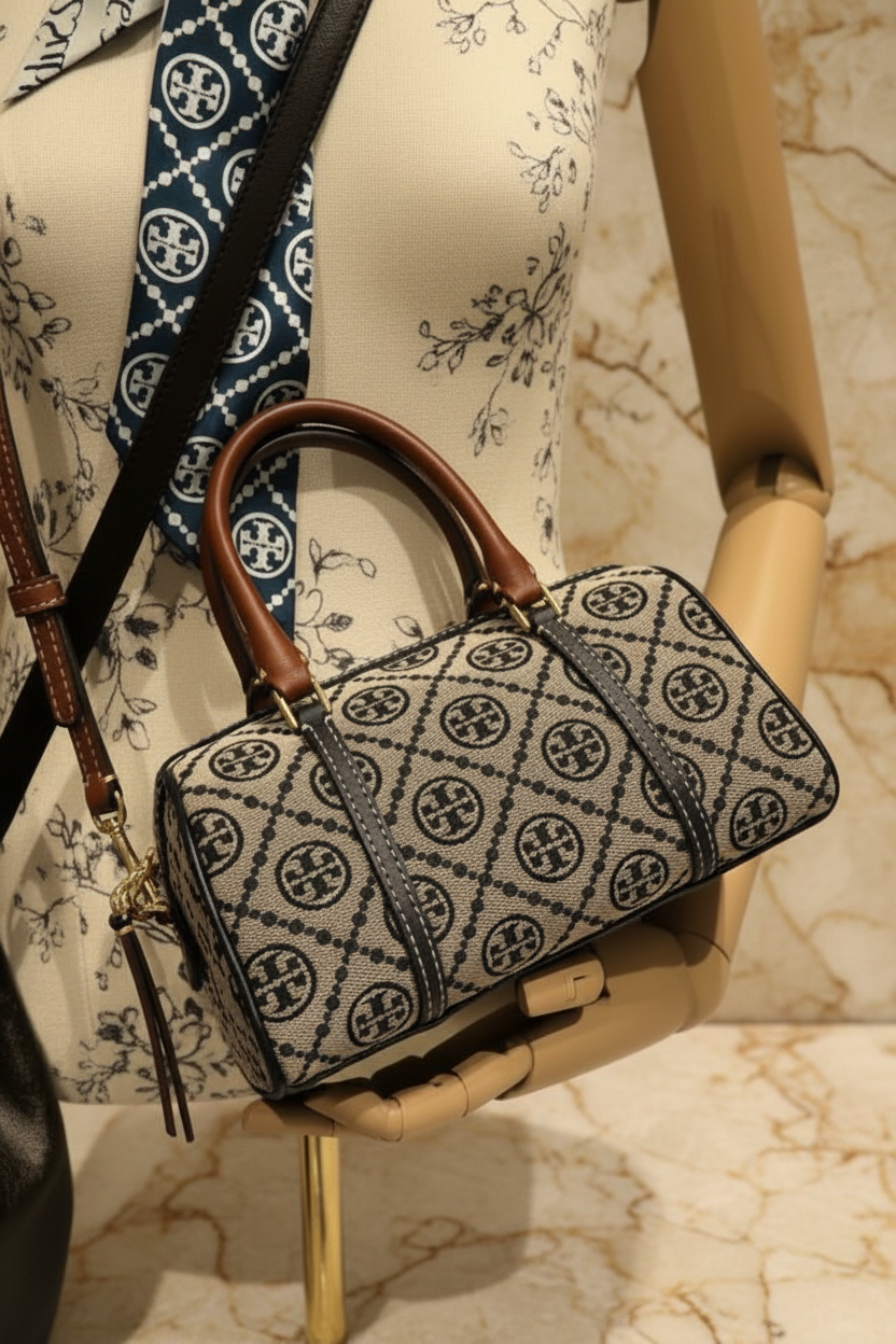 TORY BURCH PETITE BARREL/XBODY - T MONOGRAM NAVY BLUE