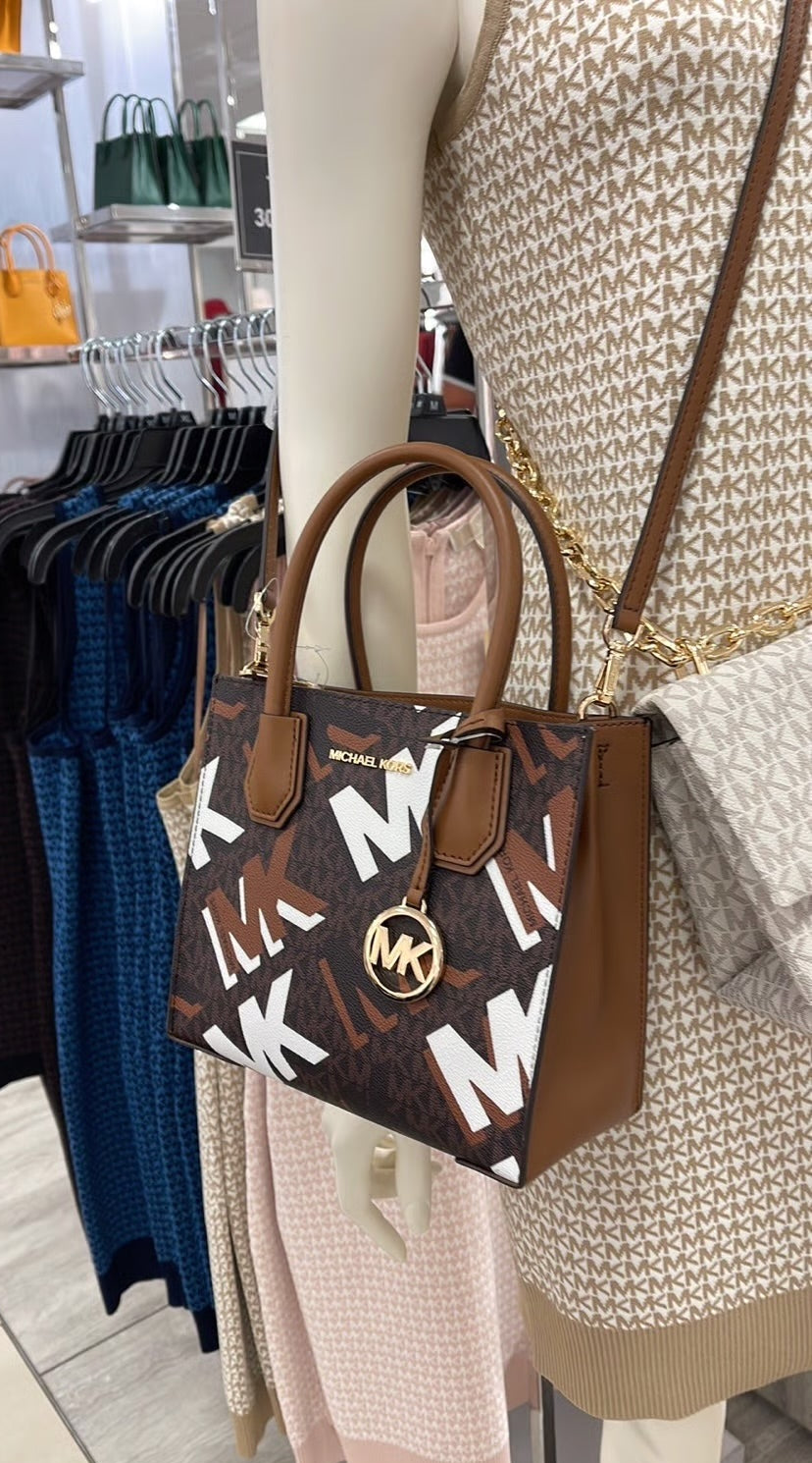 MICHAEL KORS MERCER MEDIUM MESSENGER BAG - LUGGAGE MULTI GRAPHIC LOGO