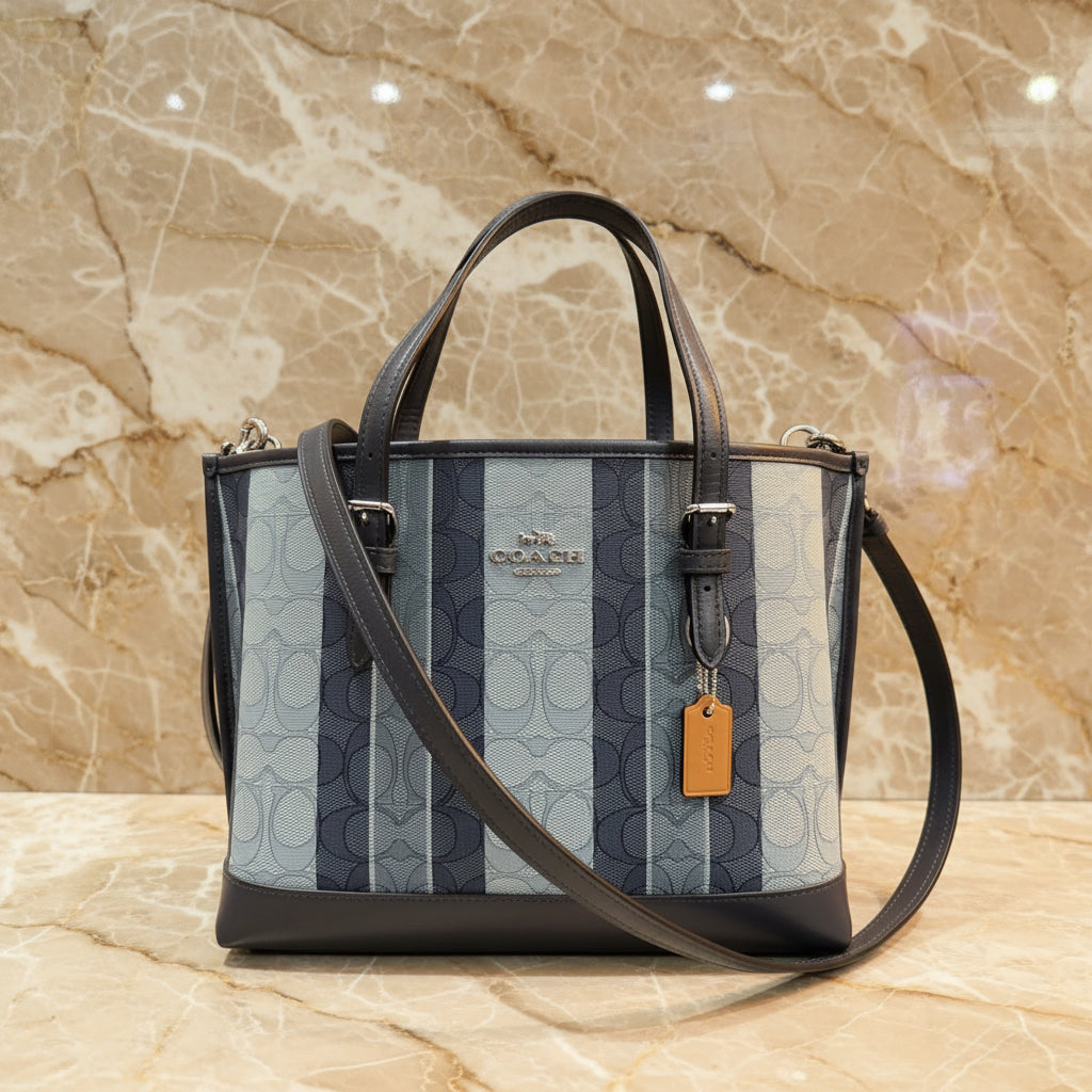 COACH MOLLIE TOTE 25 IN SIGNATURE JACQUARD WITH STRIPES - SILVER/MIDNIGHT MULTI