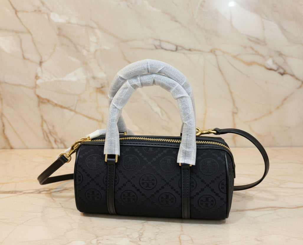 TORY BURCH PETITE JACQUARD T MONOGRAM BARREL - BLACK