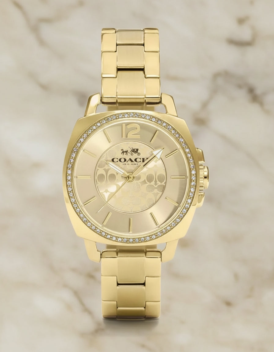 ساعة كوتش بوي فريند ذهبية من الفولاذ المقاوم للصدأ