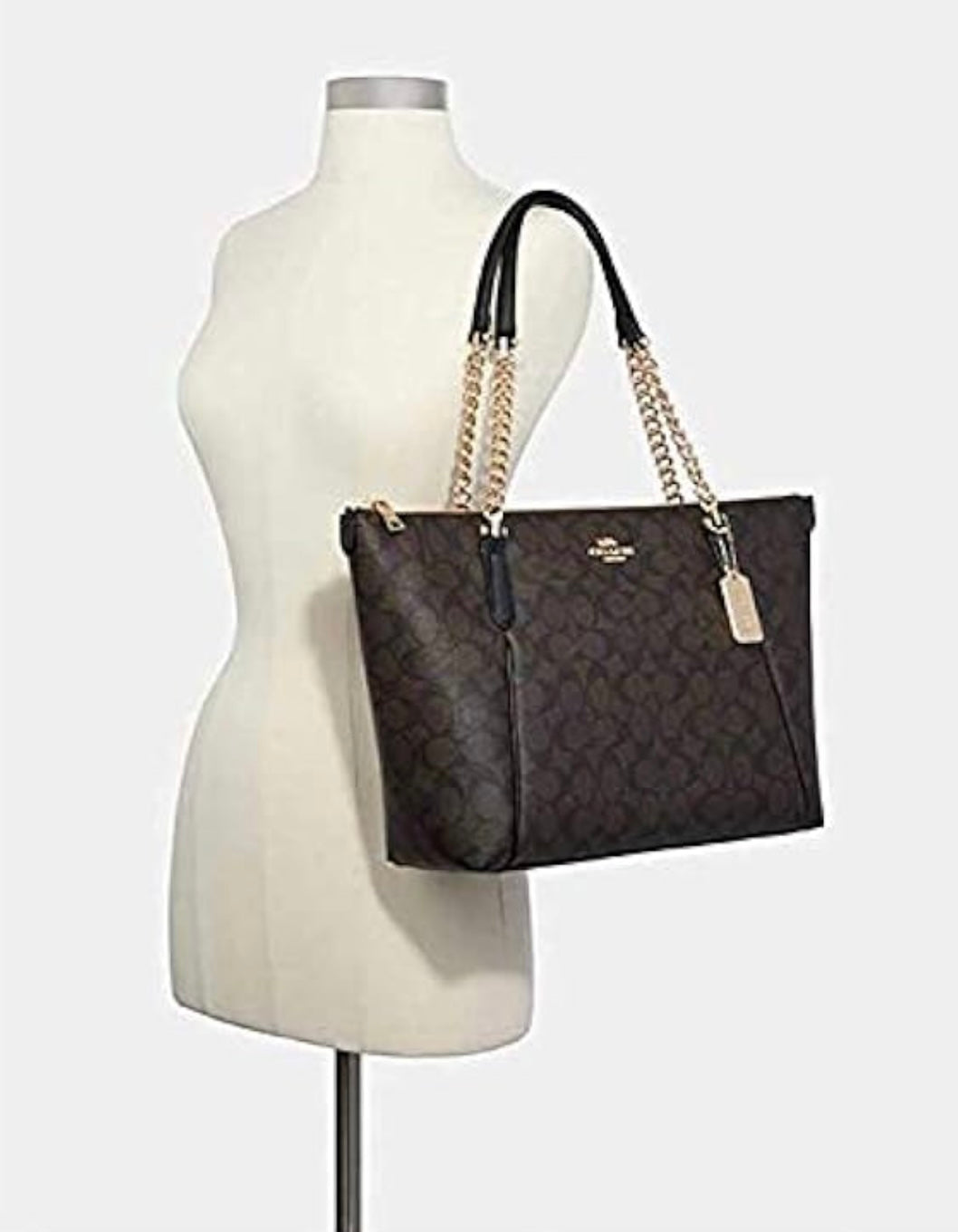 COACH AVA LARGE ZIP TOP TOTE IN SIGNATURE BLACK BROWN