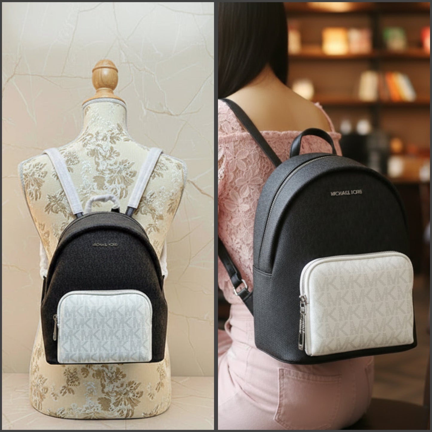 MICHAEL KORS MEDIUM ERIN BACKPACK SIGNATURE BLACK/WHITE
