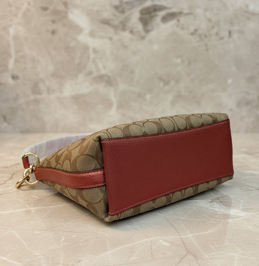 COACH BUNDLE LEWIS SHOULDER BAG/CROSSBODY BAG & ZIP AROUND WRISLET WALLET IN SIGNATURE CANVAS METTALIC CLAY LINING