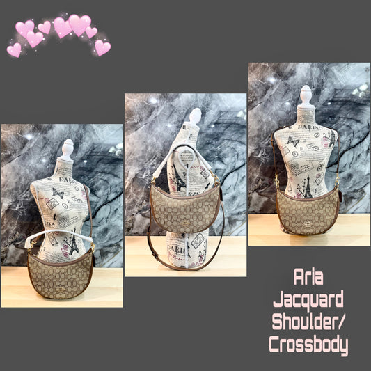 COACH ARIA SHOULDER BAG/CROSSBODY BAG IN SIGNATURE JACQUARD KHAKI