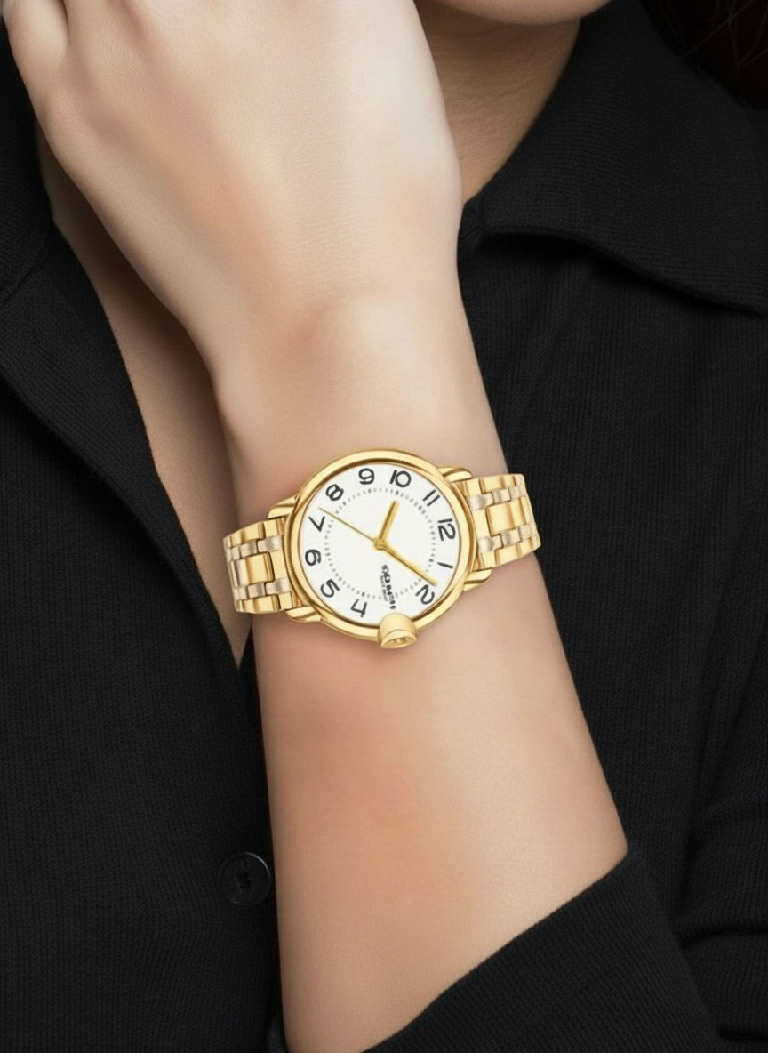 ساعة كوتش إليوت كوارتز من الفولاذ المقاوم للصدأ مطلية بالذهب - مينا صغير