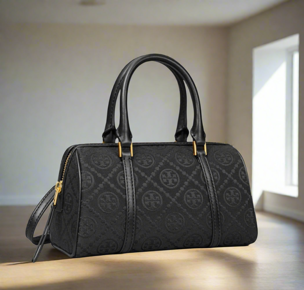 TORY BURCH PETITE JACQUARD T MONOGRAM BARREL - BLACK