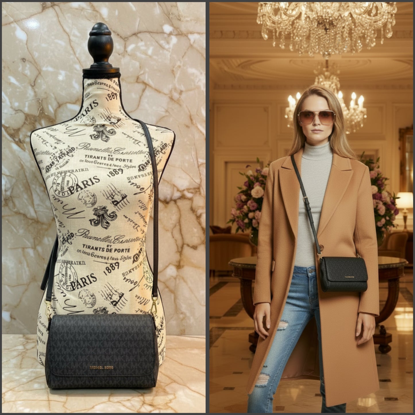 MICHAEL KORS LOGO FLAP CROSSBODY - MONOGRAM BLACK COLOR
