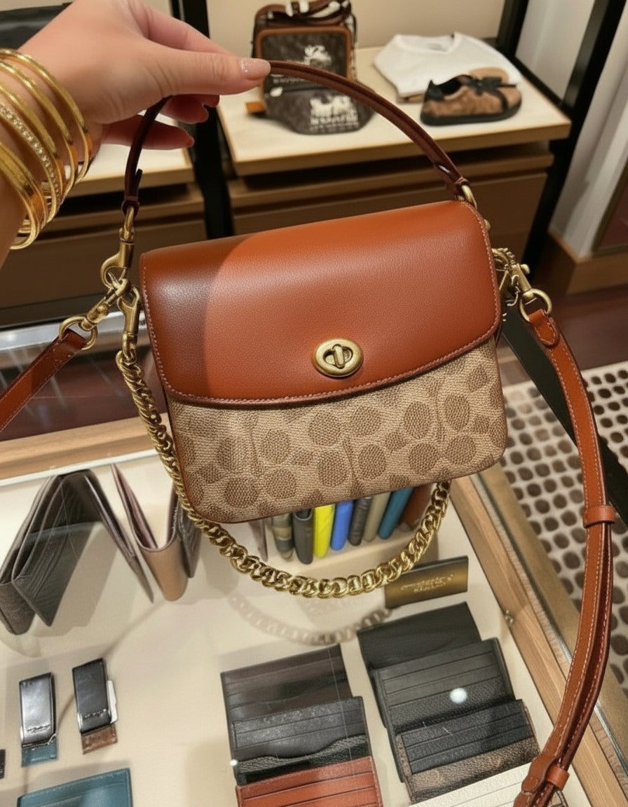 COACH CASSIE 19 3 in 1/ 3 STRAP IN SIGNATURE CANVAS - TAN RUST - MISSING PRICE TAG