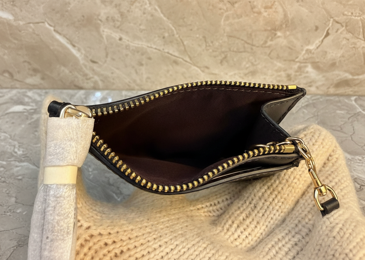 COACH SKINNY CARD CASE WITH KEY RING - SIGNATURE BROWN BLACK