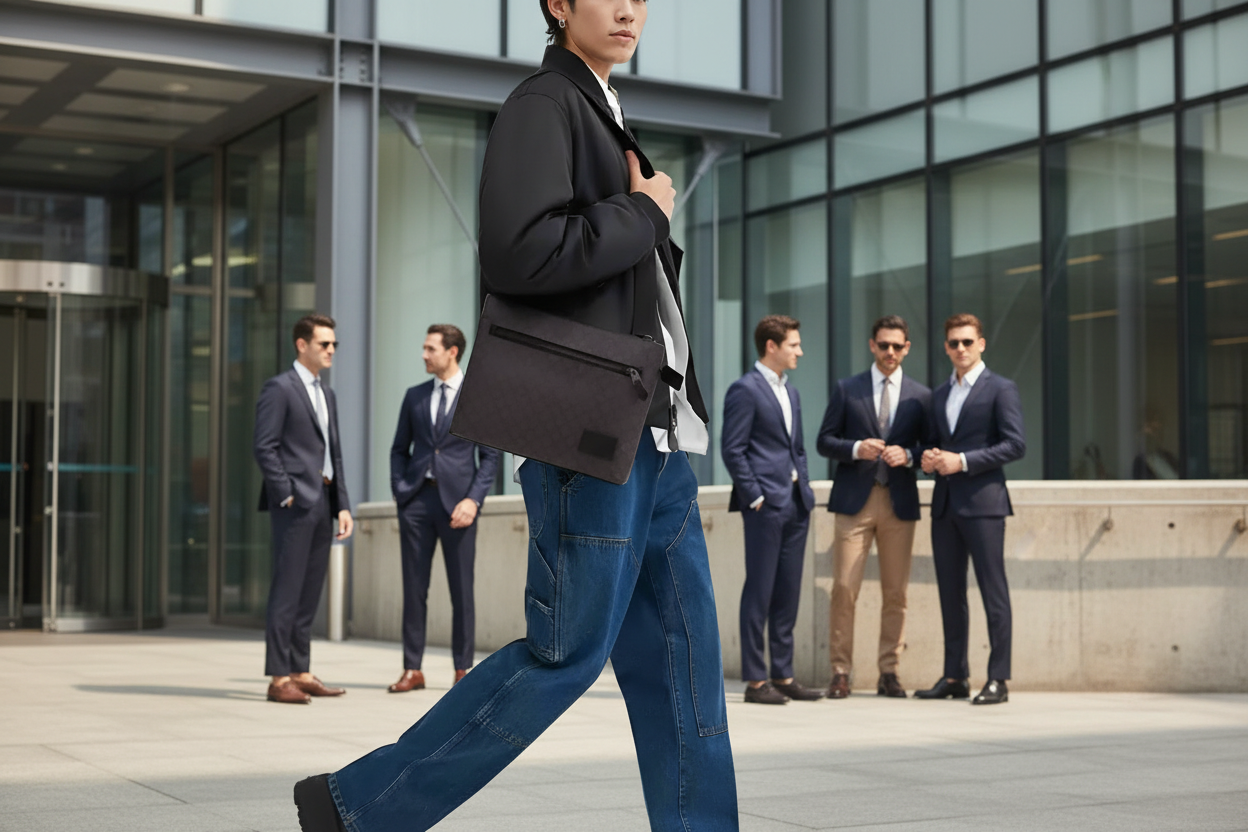 حقيبة كروسبودي من كوتش مصنوعة من قماش مميز - لون الماهوجني