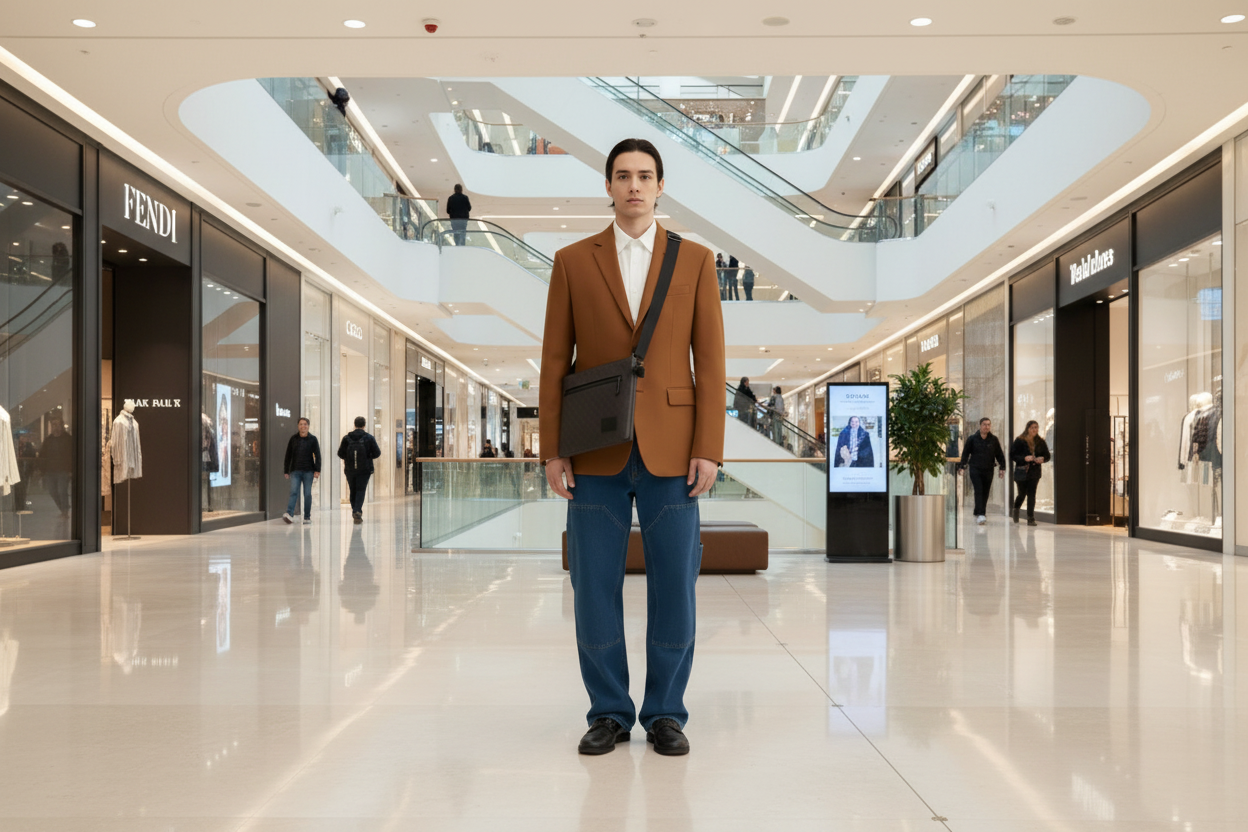 حقيبة كروسبودي من كوتش مصنوعة من قماش مميز - لون الماهوجني