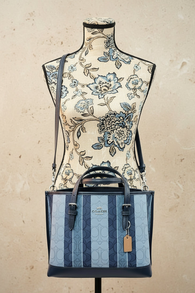 COACH MOLLIE TOTE 25 IN SIGNATURE JACQUARD WITH STRIPES - SILVER/MIDNIGHT MULTI