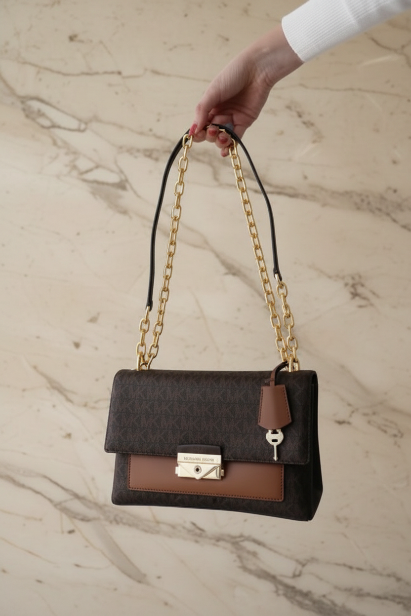 MICHAEL KORS CECE MEDIUM FLAP MONO BROWN