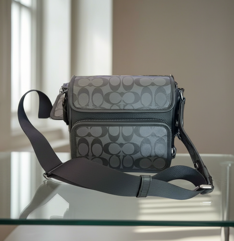 COACH SULLIVAN FLAP CROSSBODY - SIGNATURE CANVAS/CHARCOAL BLACK