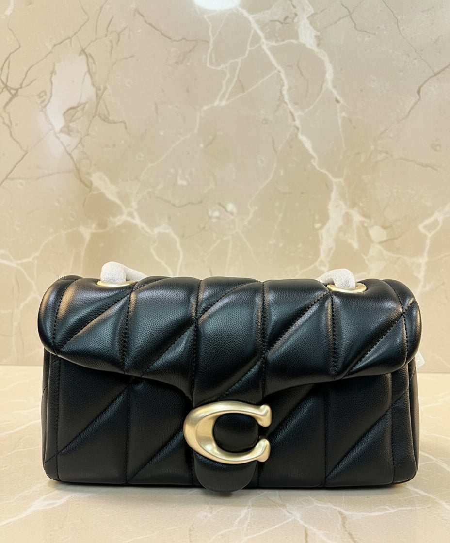 حقيبة كوتش مبطنة بنقشة تابي 20 - أسود - جلد نابا