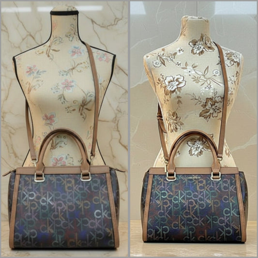 CALVIN KLEIN BUNDLE BAG & LONG WALLET JANAE SATCHEL CROSSBODY BAG IN SIGNATURE BROWN