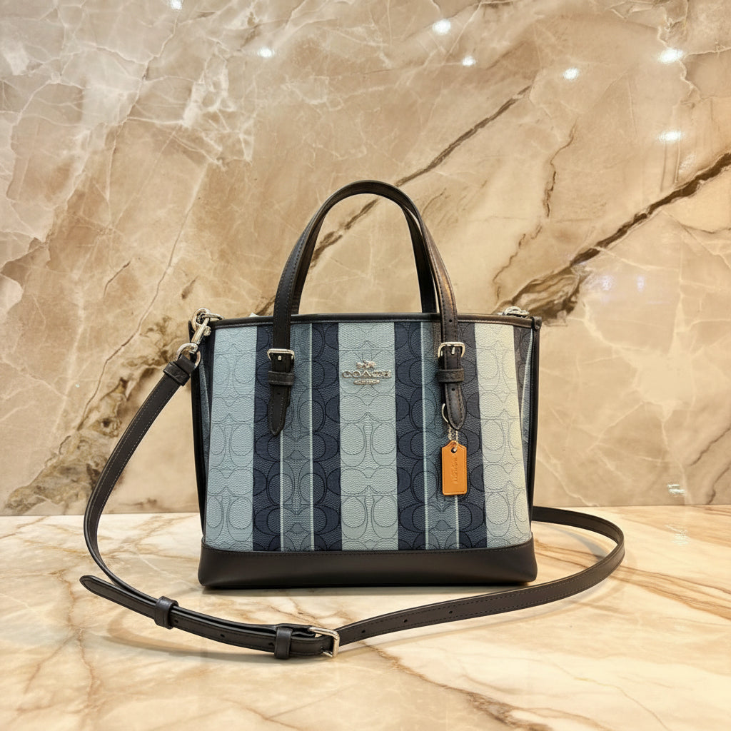 COACH MOLLIE TOTE 25 IN SIGNATURE JACQUARD WITH STRIPES - SILVER/MIDNIGHT MULTI