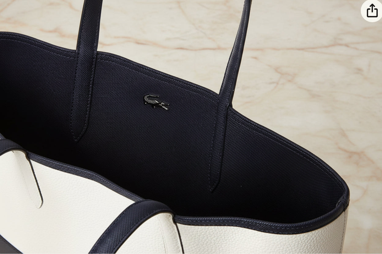 LACOSTE LARGE TOTE WITH LARGE POUCH - REVERSIBLE - NAVY BLUE