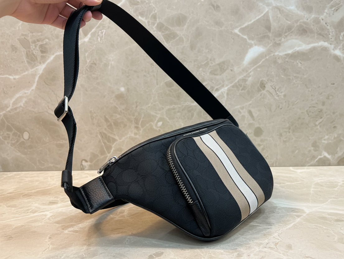 COACH THOMPSON JACQUARD WAISTPACK/BODY BAG WITH VARSITY STRIPE