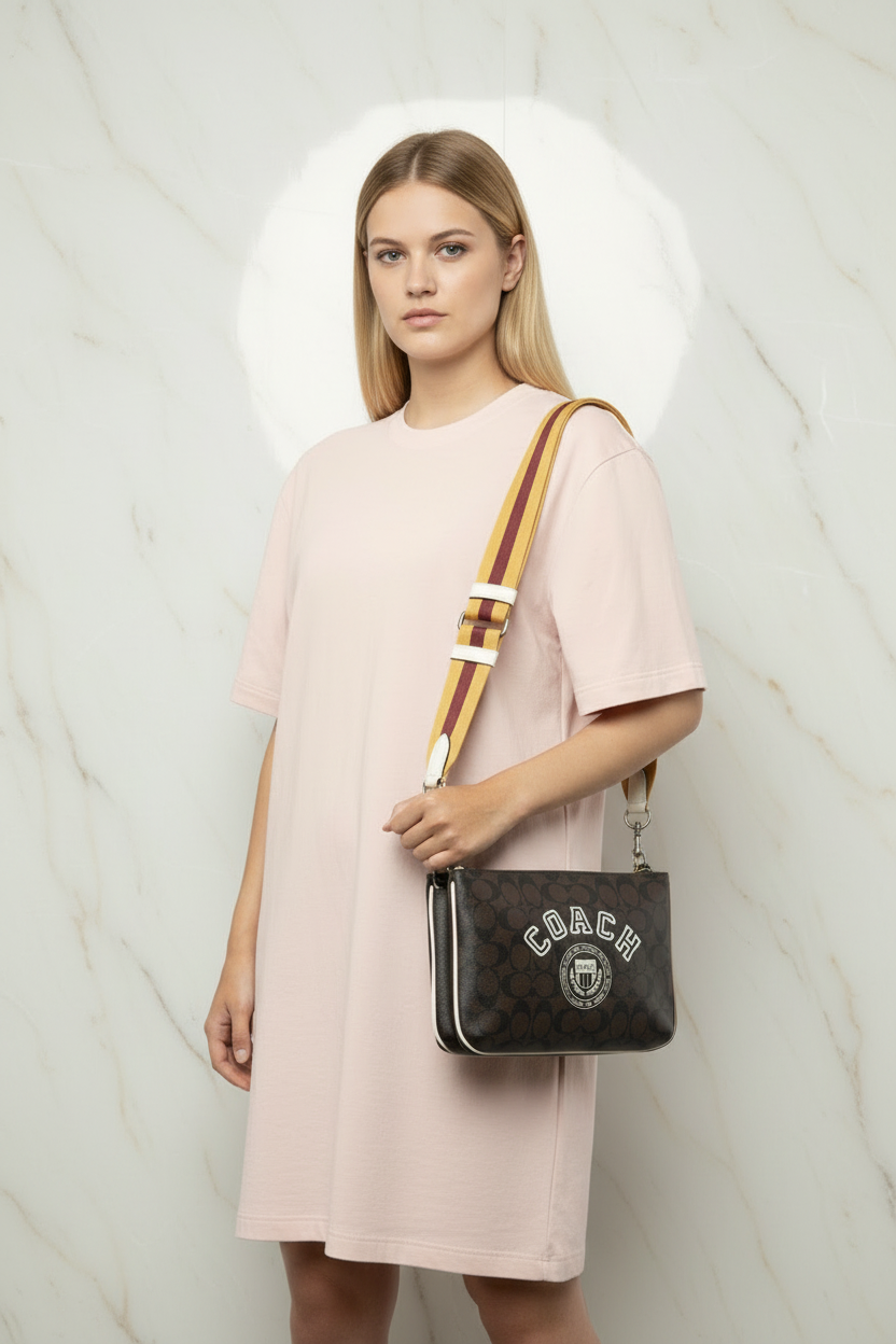 COACH EVERETTE CROSSBODY IN SIGNATURE CANVAS WITH VARSITY MOTIF