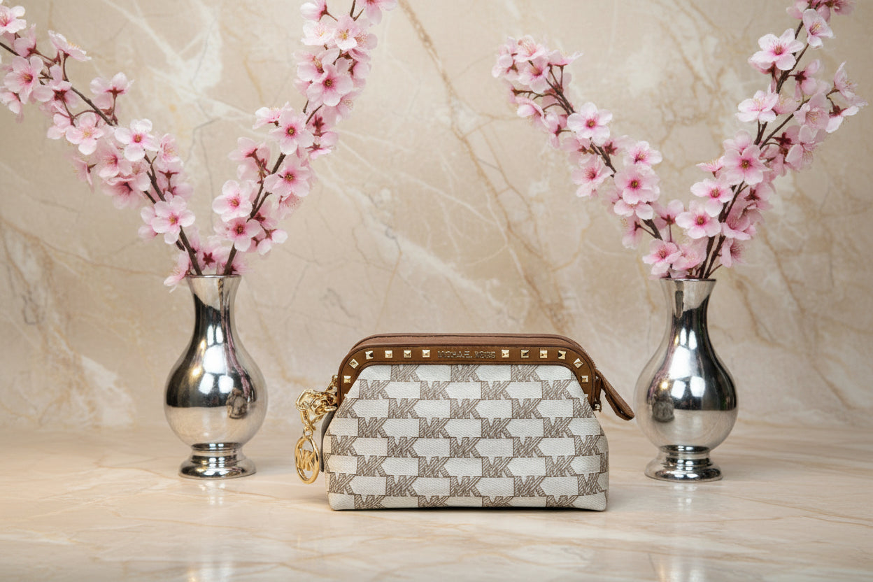 MICHAEL KORS JACQUARD LIVIA CLOUD SMALL CLUTCH/CROSSBODY