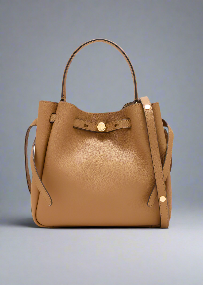 SALE!!! WITH CREASE IN FRONT DUE TO CARGO HANDLING - TORY BURCH SMALL ROMY BUCKET - BROWN