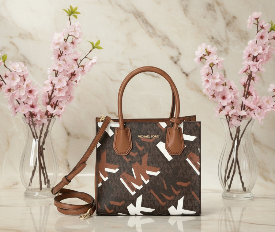 MICHAEL KORS MERCER MEDIUM MESSENGER BAG - LUGGAGE MULTI GRAPHIC LOGO
