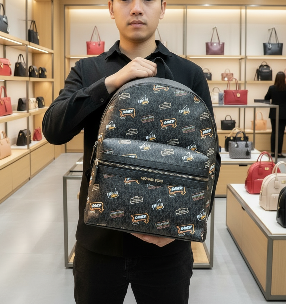 حقيبة ظهر مايكل كورس كوبر مزينة بشعار العلامة التجارية - أسود