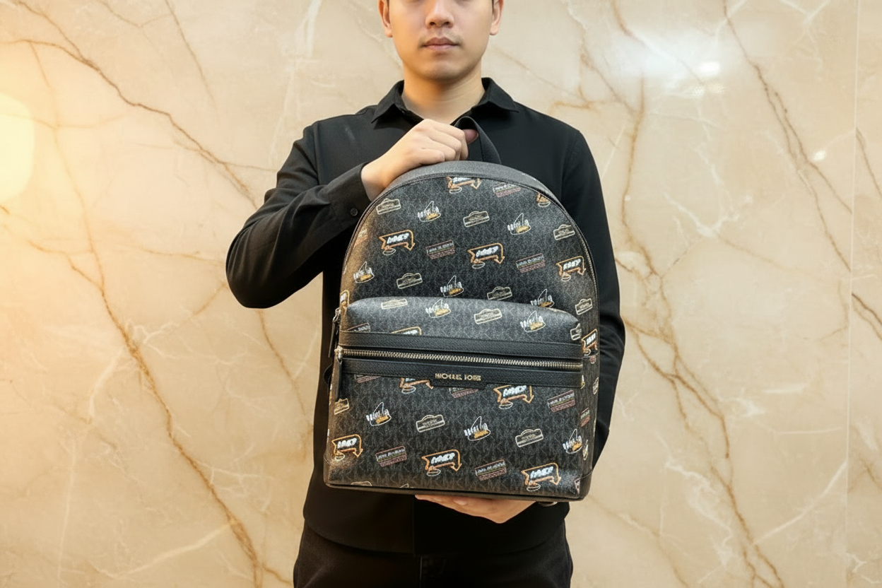 حقيبة ظهر مايكل كورس كوبر مزينة بشعار العلامة التجارية - أسود