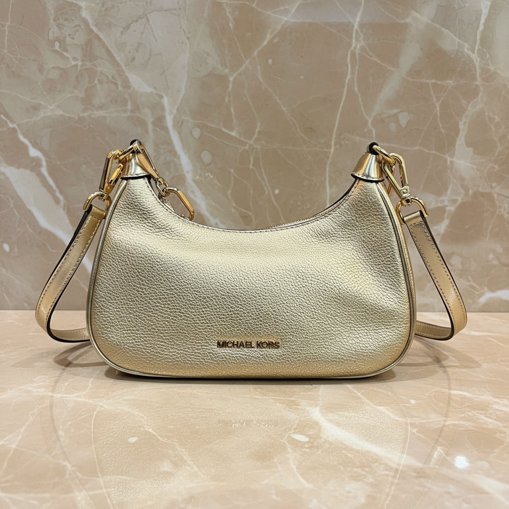 MICHAEL KORS MINI CORA CHAIN SHOULDER BAG/CROSBODY BAG - METTALIC PEBBLE GOLD
