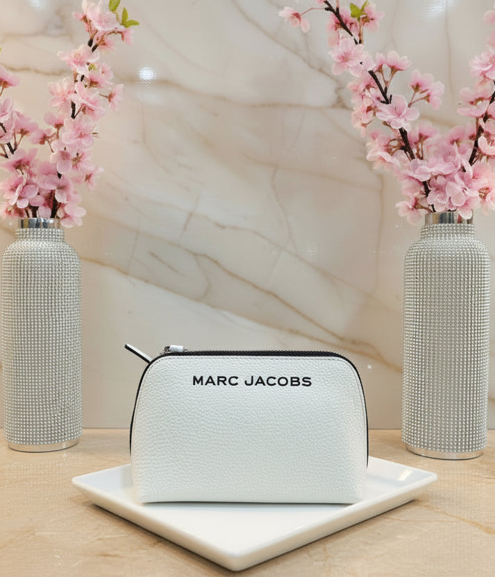 MARC JACOBS GRIND WHITE COTTON PEBBLE LEATHER MINI CROSSBODY/POUCH