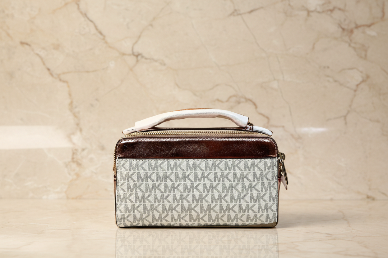 MICHAEL KORS SIGNATURE JET SET METALLIC PRIMEROSE DOUBLE ZIP SMARTPHONE CROSSBODY BAG