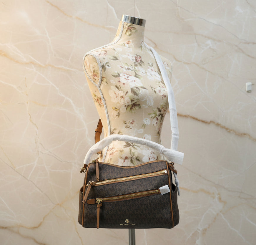 MICHAEL KORS LORIMER SATCHEL IN SIGNATURE BROWN ACORN - MEDIUM ( FROM BOUTIQUE STORE )