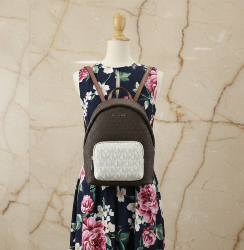 MICHAEL KORS MEDIUM ERIN BACKPACK - SIGNATURE BROWN/WHITE
