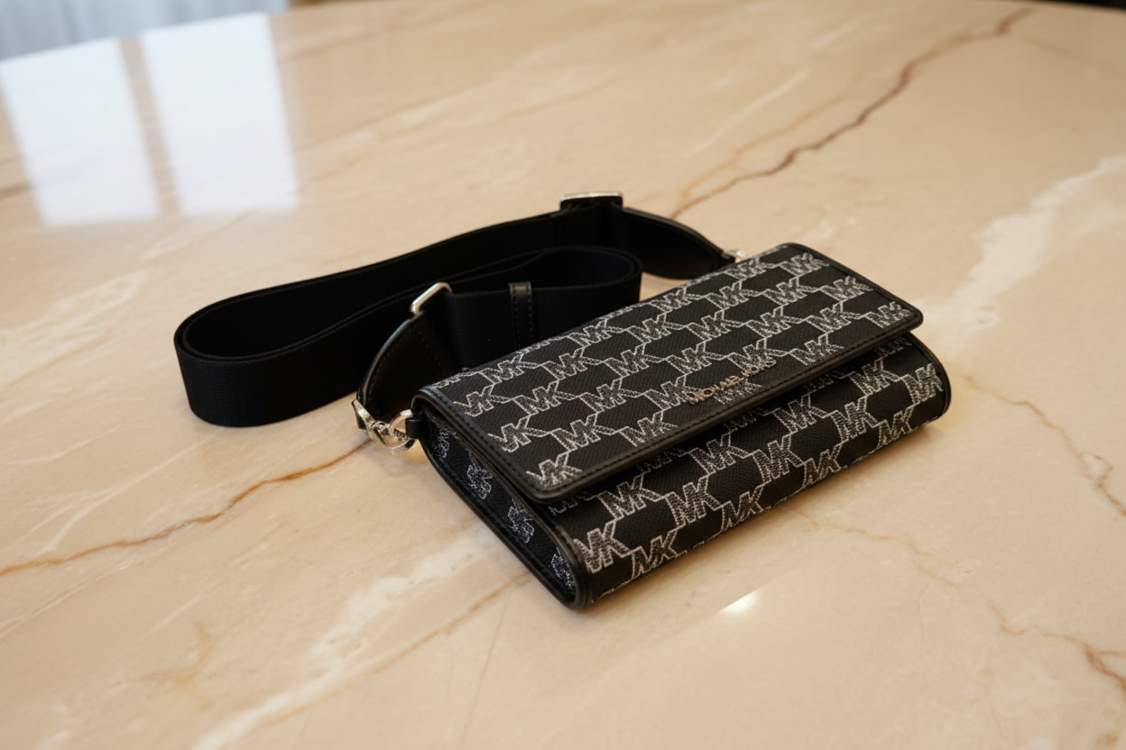 Michael Kors Jet Set Item Large Zip Around Wallet Crossbody Handbag Black Multi