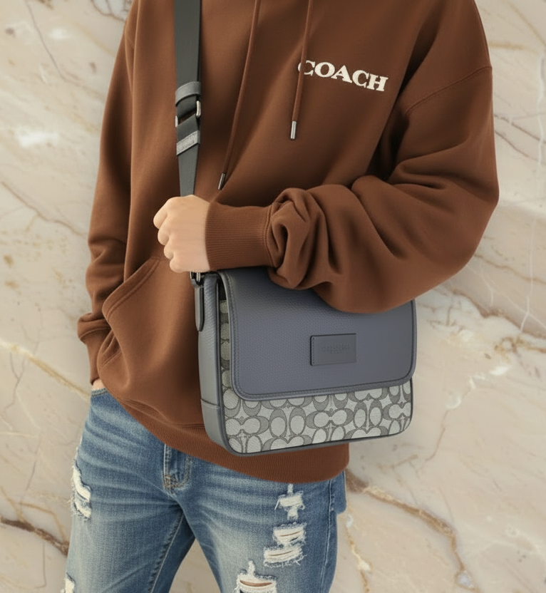 COACH SPRINT MAP BAG 25 SIGNATURE JACQUARD BLUE