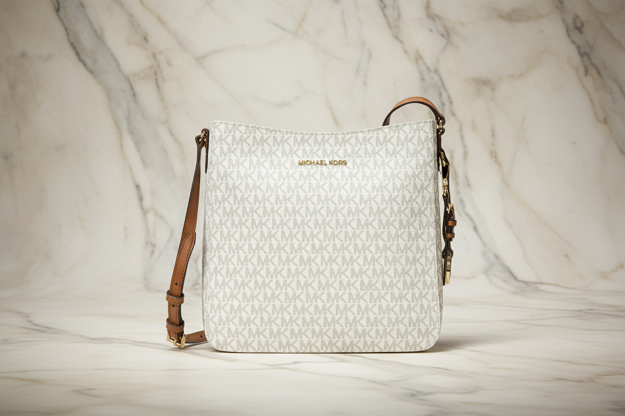 MICHAEL KORS JET SET TRAVEL LARGE MESSENGER LOGO VANILLA