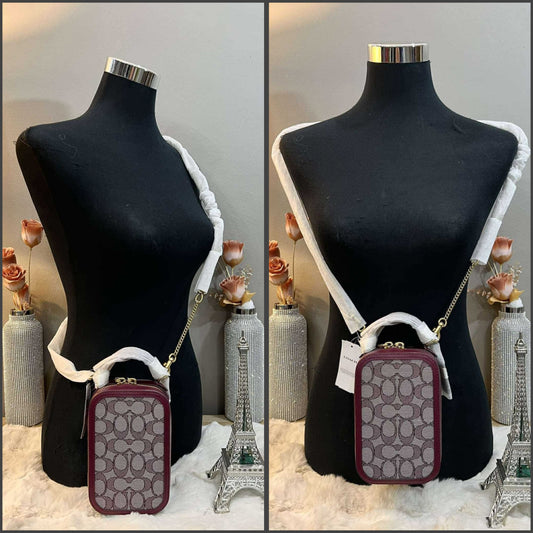 COACH ALIE PHONE CROSSBODY BAG IN SIGNATURE JACQUARD - OAK MAPLE ( FR. BOUTIQUE STORE )