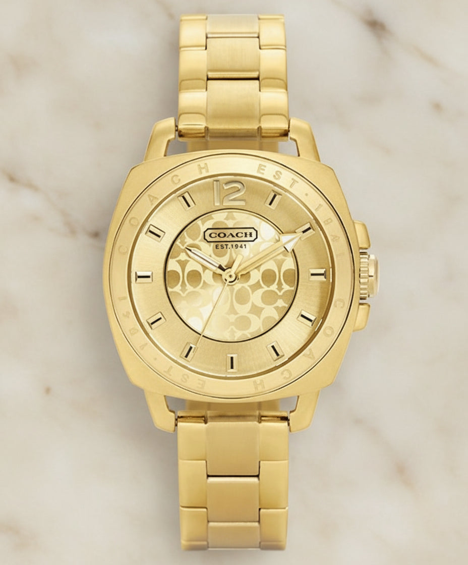 ساعة كوتش بوي فريند ذهبية من الفولاذ المقاوم للصدأ