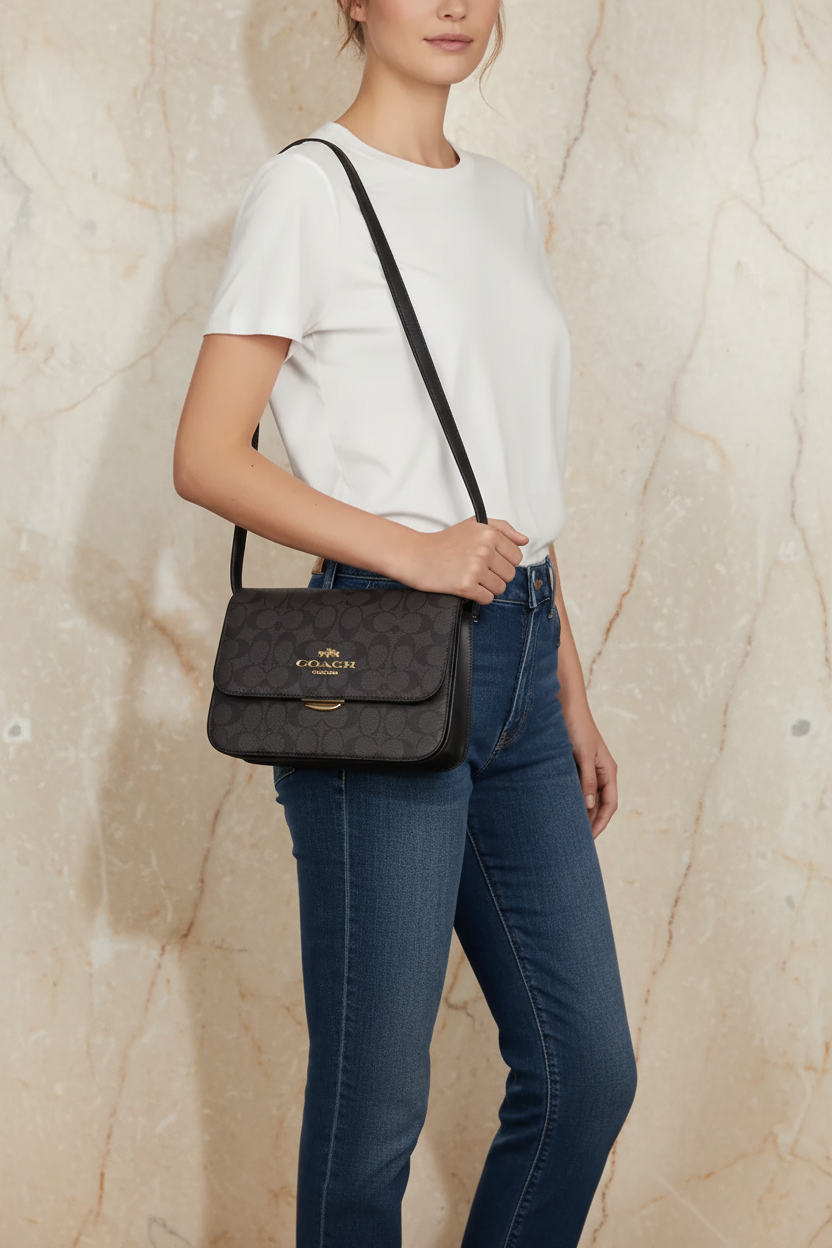 COACH BRYNN FLAP IN SIGNATURE CANVAS BROWN BLACK