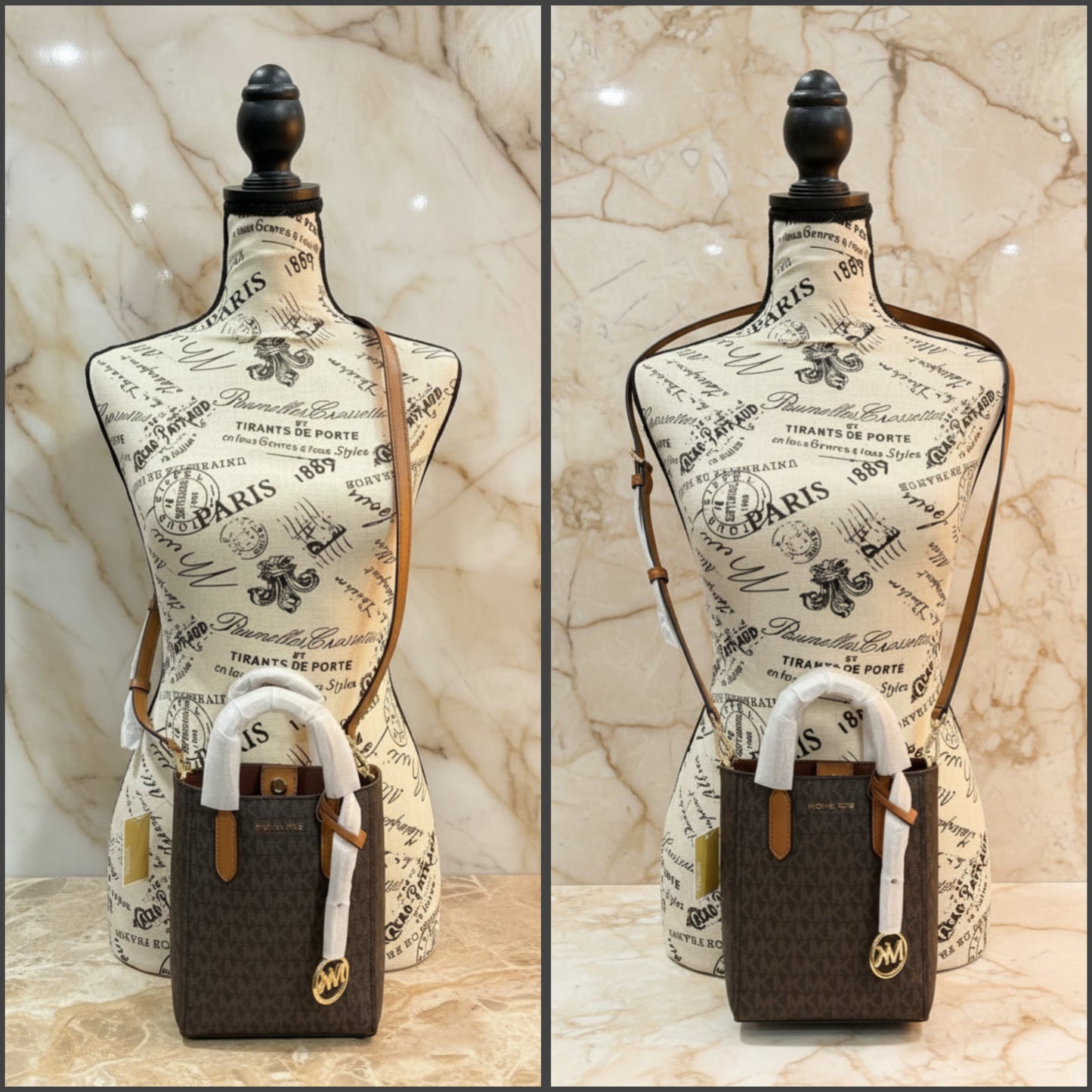 MICHAEL KORS SINCLAIR XS SIGNATURE LOGO CROSSBODY BAG - BROWN/ACORN ( RETAIL ITEM ) NO DUSTBAG/NO PAPERBAG