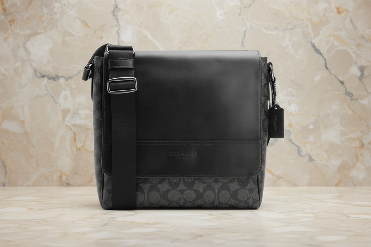 COACH HOUSTON MAP CROSSBODY BAG - SIGNATURE COATED CANVAS & REFINED CALF LEATHER