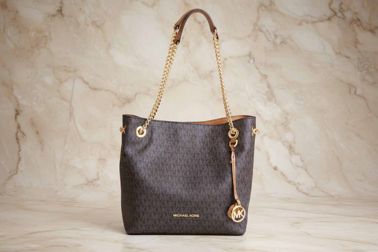 MICHAEL KORS JET SET CHAIN LOGO BROWN - MEDIUM