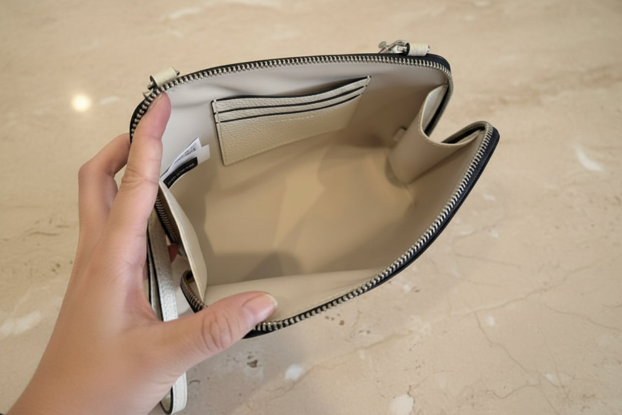 MARC JACOBS GRIND WHITE COTTON PEBBLE LEATHER MINI CROSSBODY/POUCH